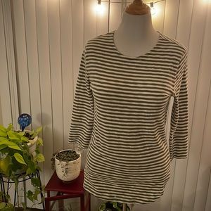 Merona Women’s Size Large White and Green Striped 3/4 Sleeves Top with Zipper